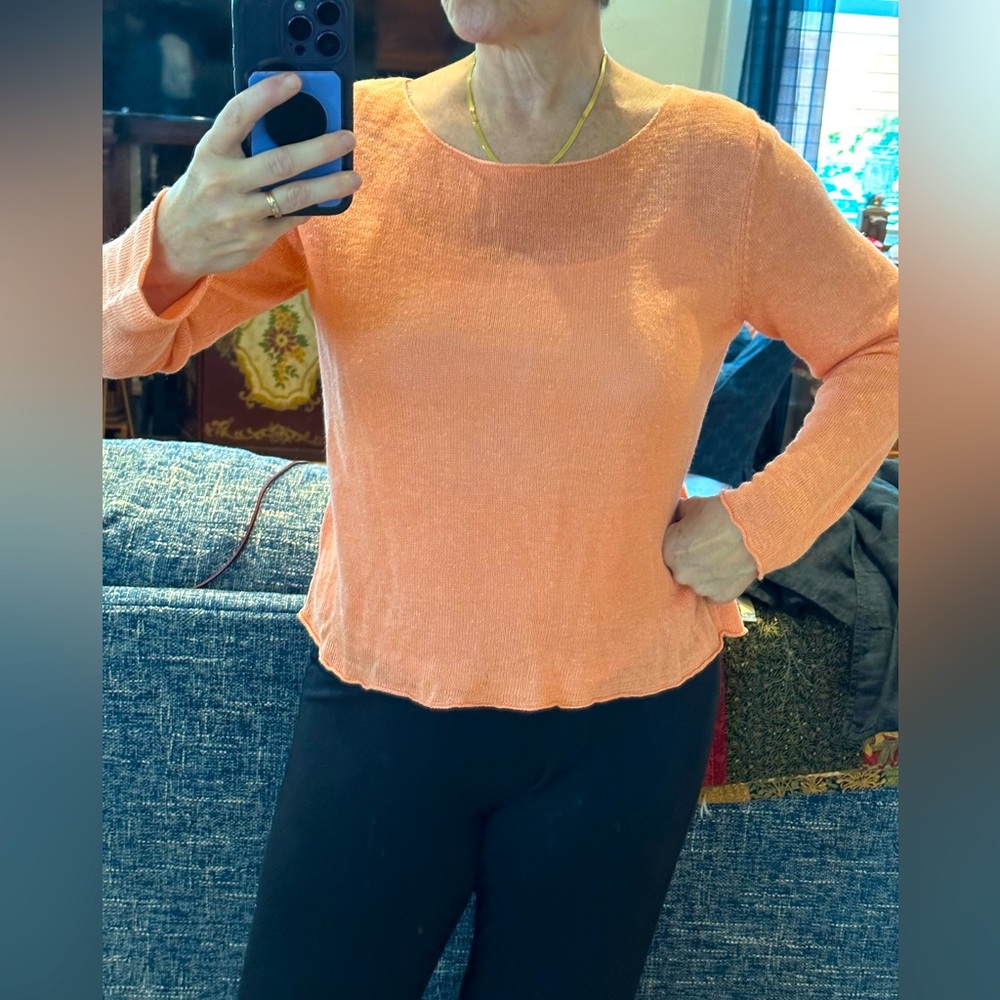 Sweet melon colored Eileen Fisher linen sweater